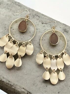 Gold Saachi Teardrop Hoop Fringe Earrings